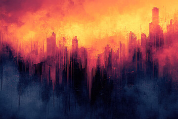 Pixelated abstract textured background in the colors of orange and navy blue.