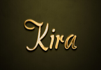 Old gold text effect of name Kira with 3D glossy style Mockup.	
