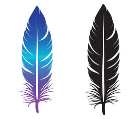 Fototapeta premium Cartoon feather isolated on white background, Feather silhouette icon