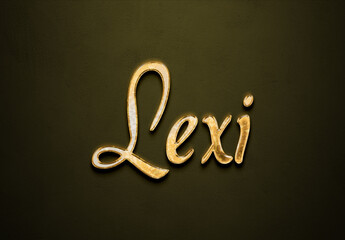 Old gold text effect of name Lexi with 3D glossy style Mockup.	
