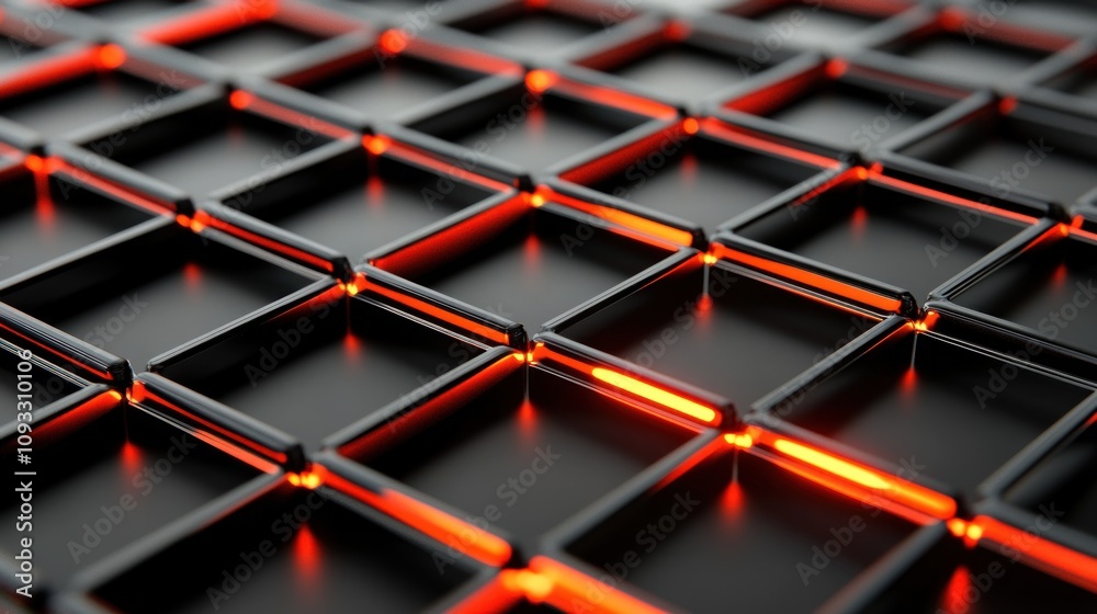 Poster Abstract Grid Pattern With Glowing Orange Lines