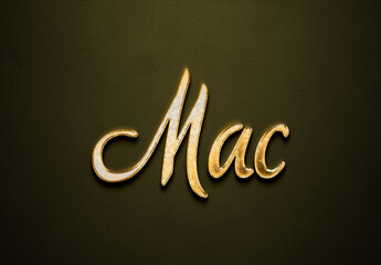 Old gold text effect of name Mac with 3D glossy style Mockup.	
