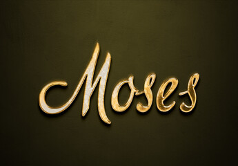 Old gold text effect of name Moses with 3D glossy style Mockup.	
