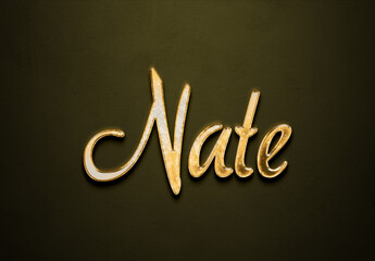 Old gold text effect of name Nate with 3D glossy style Mockup.	
