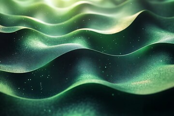 Obraz premium Abstract background with smooth green waves and shiny particles