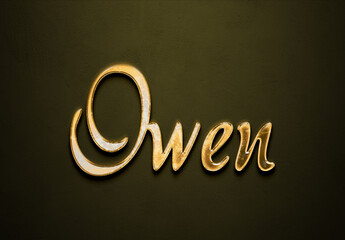 Old gold text effect of name Owen with 3D glossy style Mockup.	
