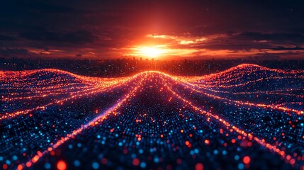 Futuristic Digital Cityscape with Quantum Data Streaming Between Servers Representing Instant Internet Access