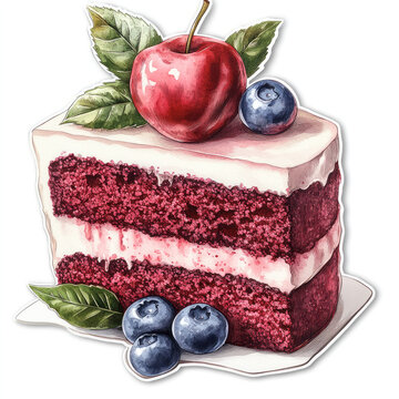 recommend clip art: Festive red velvet mini cake on a white background.