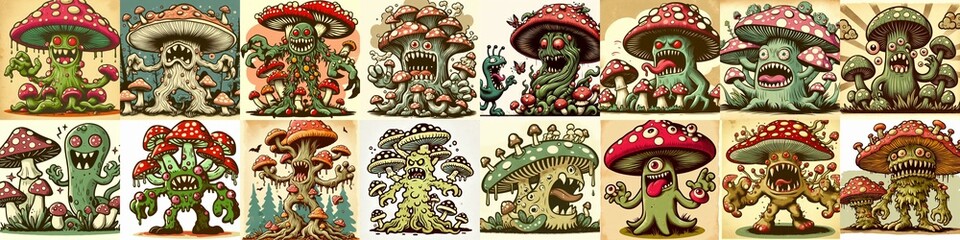 Cartoon monster fungus. AI generated illustration