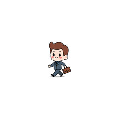 Cute business man with briefcase walking cartoon, vector illustration