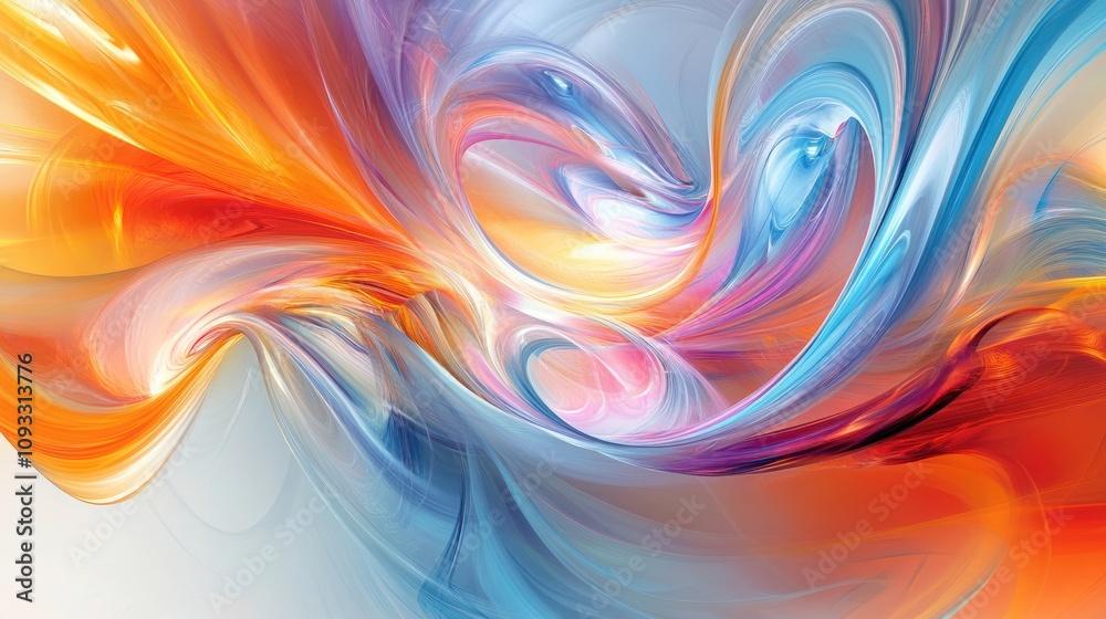 Poster showcasing swirling patterns of light and color that symbolize quantum entanglement and superpositio