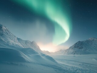 Aurora borealis displays stunning colors over snowy landscape arctic region nature nighttime wonder