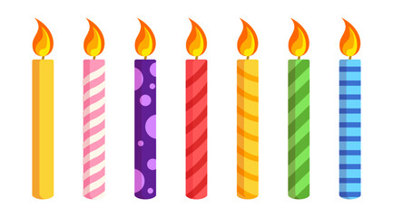 Isolate Birthday candles vector iset, Celebration llustration set on white background. Festive clip art, Colorful candle used on birthday cake and Greeting Card, vector stock