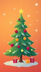 christmas tree with snow. christmas tree icon or logo christmas tree. greeting card design cover. 