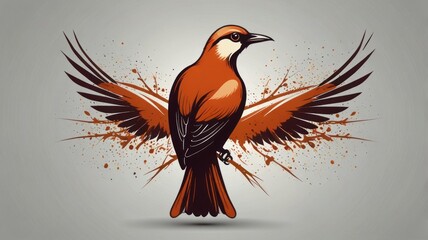 Obraz premium Fiery bird with outstretched wings, ink splatter background.