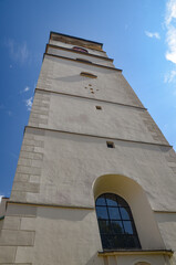 Cathedral of the Nativity of the Blessed Virgin Mary in Żywiec – a temple built in the fifteenth century with a high tower with a clock on it © Pawel Filusz