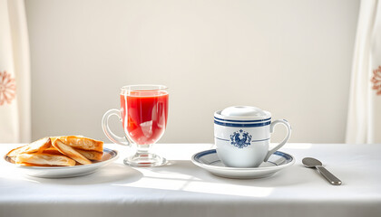 Fototapeta premium Breakfast for two isolated with white highlights, png
