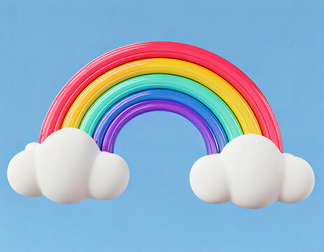 rainbow and clouds in the sky 3d simple colorful fluffy glass