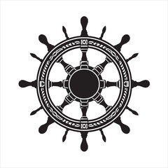 Ship Wheel vintage silhouette on white background
