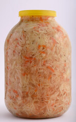 three-liter glass jar with pickled white cabbage
