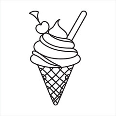 single one line Ice cream cone silhouette on white background
