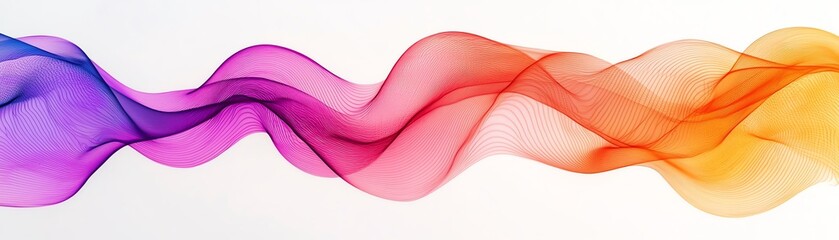Colorful abstract wave design with vibrant purple, pink, and orange hues flowing gracefully across a white background.