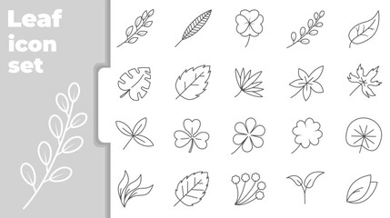 icon set with various leaves theme, with line srt style