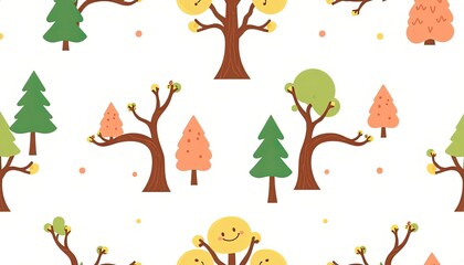 whimsical pattern of various trees set. pattern with autumn trees