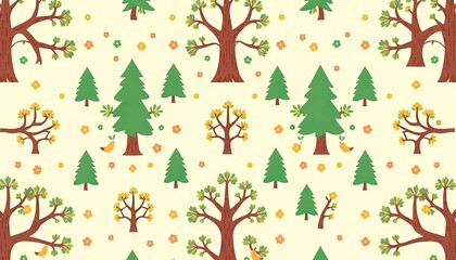 whimsical pattern of various trees set. pattern with autumn trees