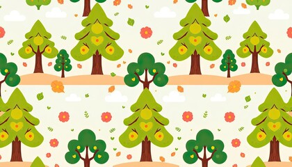 whimsical pattern of various trees set. pattern with autumn trees