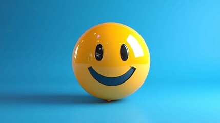 A Shiny Yellow Smiley Face Ball on Blue