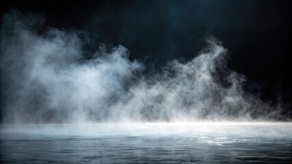 Fototapeta premium Ethereal mist suspended in the air against a dark canvas, distant landscape, lonely silence