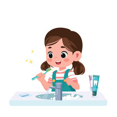 happy cute kid girl brush clean teeth