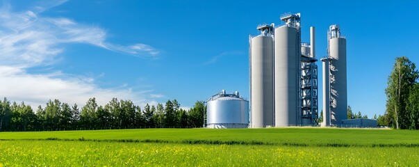 Eco-Friendly Carbon Capture Technology in a Lush Landscape - Innovative Storage Units Integrating Renewable Solutions with Natures Beauty