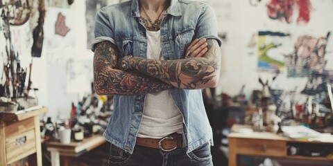 A talented and imaginative Tattoo Artist working diligently in the creative Studio environment
