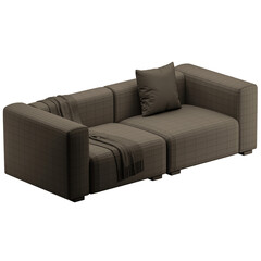 A couch with a blanket draped over it