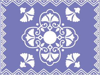 Handmade decorative tile art with light blue color antique background illustration.