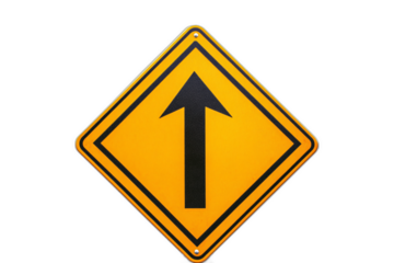 Yellow Road Sign Ahead Direction Up Arrow Traffic Guidance
