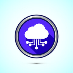 Cloud computing icon design illustration. Data storage and tech icon, Blue Shadow Button Design