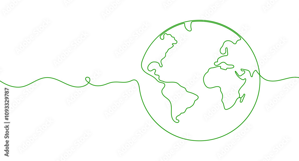 Aufkleber One continuous line of World globe. Continuous line drawing of Earth globe. Planet symbol. Vector.