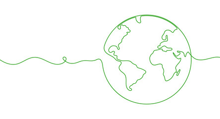 One continuous line of World globe. Continuous line drawing of Earth globe. Planet symbol. Vector.