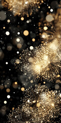 Clean black and gold abstract pattern with sparklers in the foreground and negative space for design elements,copyspace