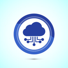Cloud computing icon design illustration. Data storage and tech icon, Blue Color Button Design
