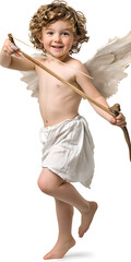 Cupid withjetpack instead of wings, struggling to aim his bow while in mid-air,copyspace