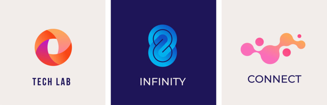 Set of modern colorful, abstract logos, symbols. Technology, bio tech logos, icons and concept identity idea. Vector design