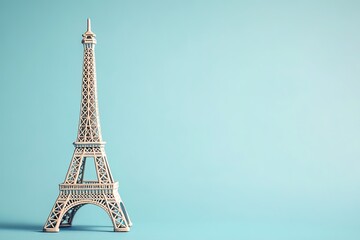 Minimalist Eiffel Tower model on blue background