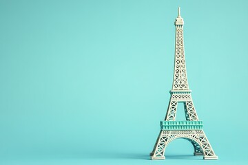 Mint Eiffel Tower model on teal background with space