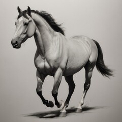 Obraz premium Majestic Palomino Horse in Motion: A Stunning Black and White Portrait of Equine Elegance and Power