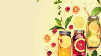 Refreshing iced tea jars with tropical fruits home kitchen drink bright setting