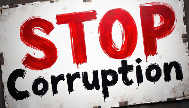 A striking artistic representation of a stop corruption poster for International Anti-Corruption Day, designed to inspire public awareness and political advocacy.